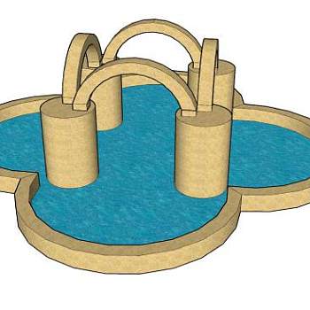 四弧花型喷泉SU模型下载_sketchup草图大师SKP模型