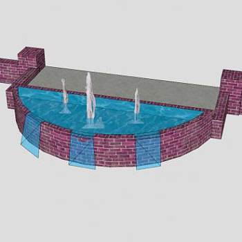 观景台砖石喷泉SU模型下载_sketchup草图大师SKP模型