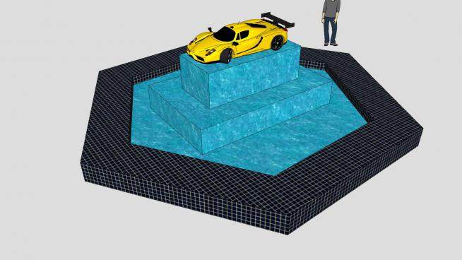 法拉利赛车模型喷泉水池SU模型下载_sketchup草图大师SKP模型