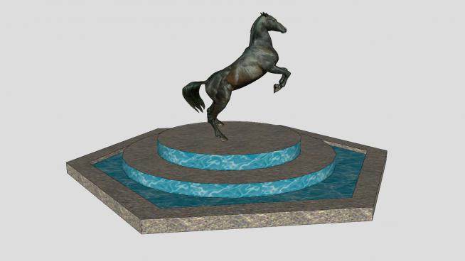优雅的马雕塑喷泉SU模型下载_sketchup草图大师SKP模型