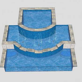 户外水疗喷泉水池SU模型下载_sketchup草图大师SKP模型