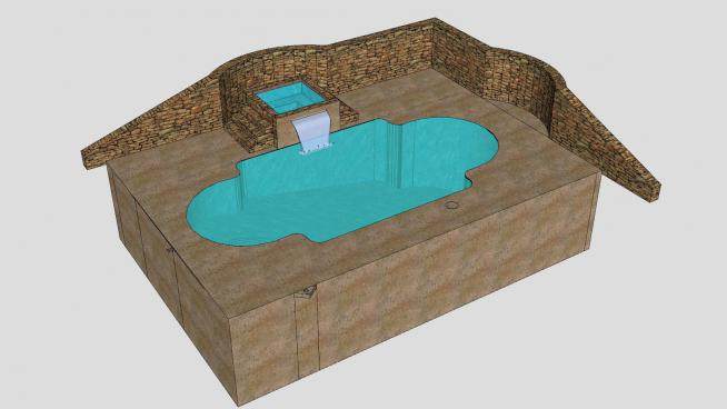 甲板流水喷泉泳池设计SU模型下载_sketchup草图大师SKP模型