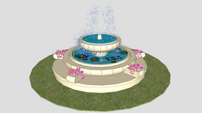 欧式花卉喷泉池塘SU模型下载_sketchup草图大师SKP模型