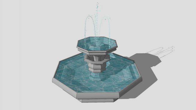 欧式八边石造喷泉SU模型下载_sketchup草图大师SKP模型