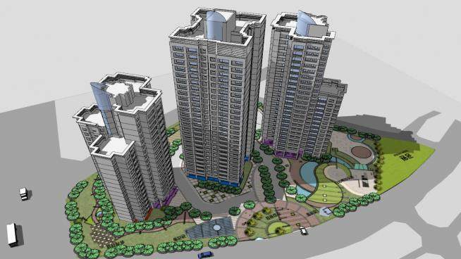 新大方洞公寓小区建筑SU模型下载_sketchup草图大师SKP模型