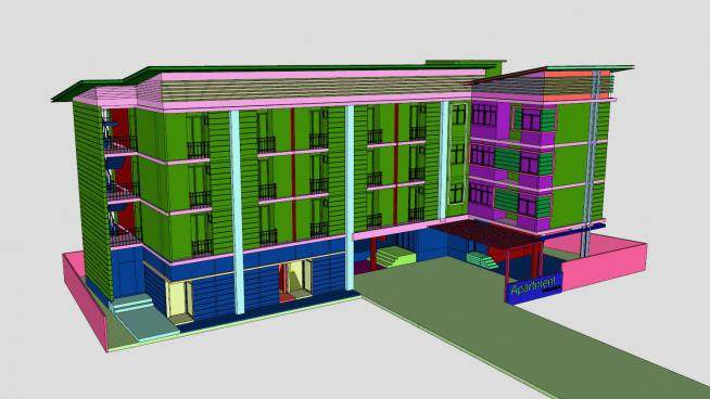 现代户外公寓建筑SU模型下载_sketchup草图大师SKP模型