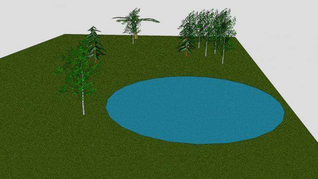 自然观景池塘公园SU模型下载_sketchup草图大师SKP模型