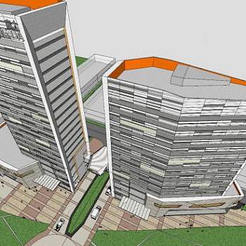 高层双栋建筑小区SU模型下载_sketchup草图大师SKP模型