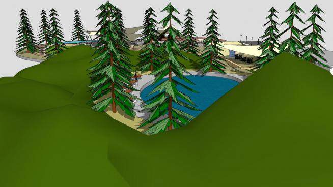 现代森林公园建筑SU模型下载_sketchup草图大师SKP模型