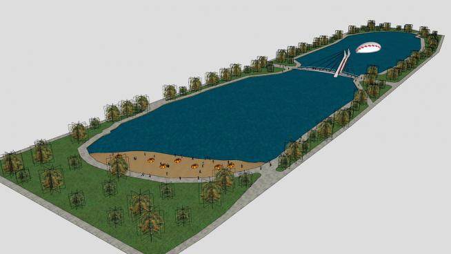 人造沙滩泳池桥园公园SU模型下载_sketchup草图大师SKP模型