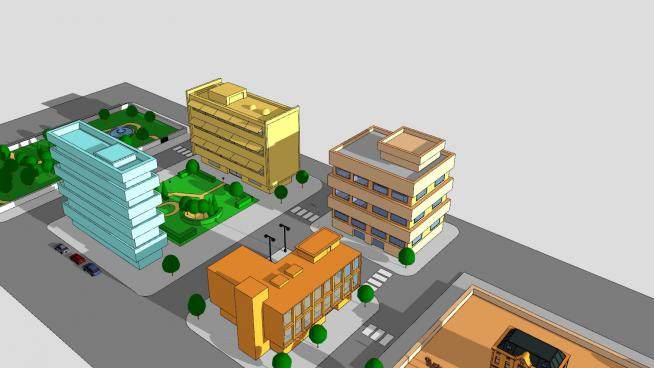 城镇规划建筑SU模型下载_sketchup草图大师SKP模型