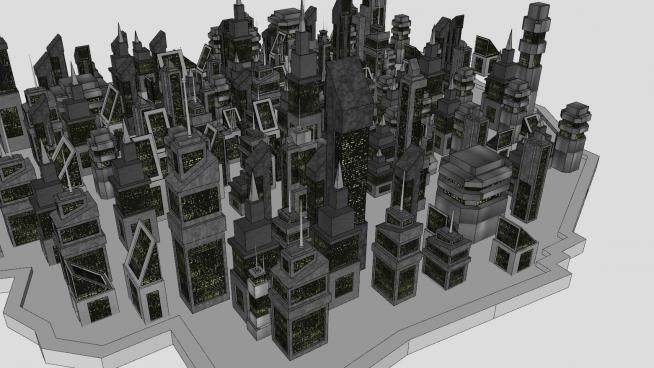 灰色城市城镇建筑SU模型下载_sketchup草图大师SKP模型
