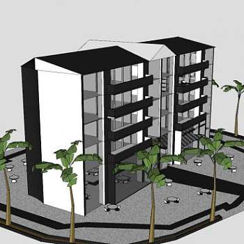 海滨别墅户外建筑SU模型下载_sketchup草图大师SKP模型