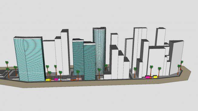 迈阿密风格城市建筑SU模型下载_sketchup草图大师SKP模型
