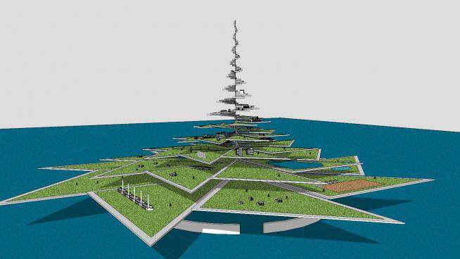 螺旋海洋城市建筑SU模型下载_sketchup草图大师SKP模型