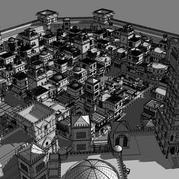 中世纪城市建筑SU模型下载_sketchup草图大师SKP模型