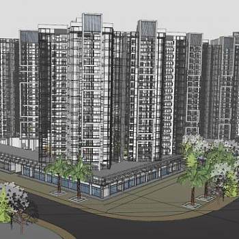 现代城市规划建筑中心SU模型下载_sketchup草图大师SKP模型