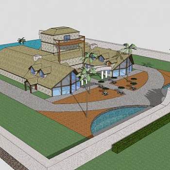 巨大海边豪宅别墅SU模型下载_sketchup草图大师SKP模型
