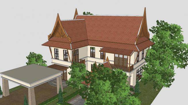 泰国现代房子别墅SU模型下载_sketchup草图大师SKP模型
