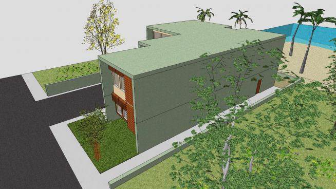 绿色现代化房子建筑SU模型下载_sketchup草图大师SKP模型