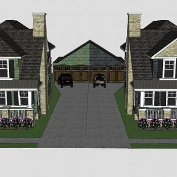 两个小木屋别墅建筑SU模型下载_sketchup草图大师SKP模型