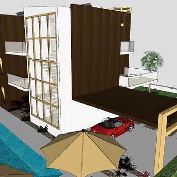 现代化木屋建筑SU模型下载_sketchup草图大师SKP模型