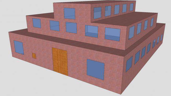 简单三层教学楼建筑SU模型下载_sketchup草图大师SKP模型