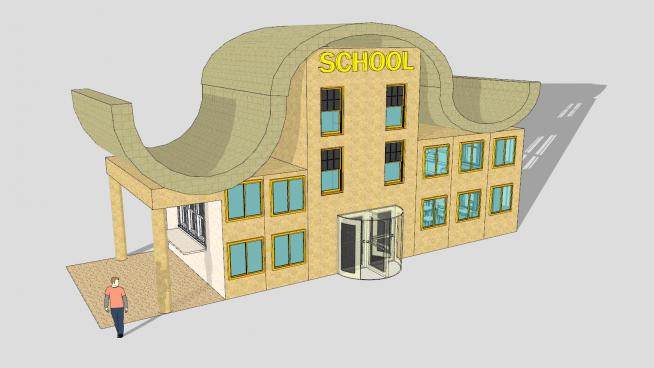 创意外观教学楼建筑SU模型下载_sketchup草图大师SKP模型