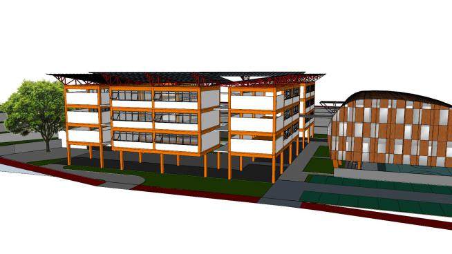 现代高架教学楼庭院设计SU模型下载_sketchup草图大师SKP模型
