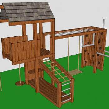 操场上的木制攀高设备SU模型下载_sketchup草图大师SKP模型