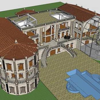 文艺复兴时期别墅建筑SU模型下载_sketchup草图大师SKP模型