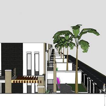 现代联排建筑别墅SU模型下载_sketchup草图大师SKP模型