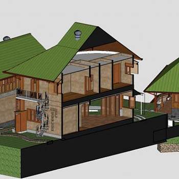 中式别墅住宅SU模型下载_sketchup草图大师SKP模型