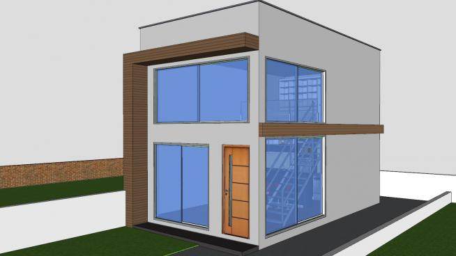 小型双层现代住宅建筑SU模型下载_sketchup草图大师SKP模型
