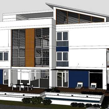 现代别墅户外住宅建筑SU模型下载_sketchup草图大师SKP模型