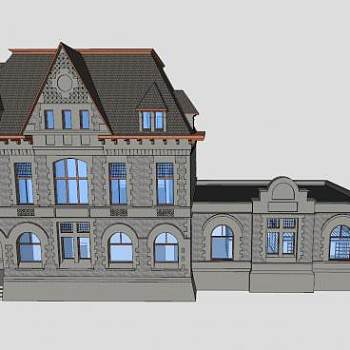 现代海关别墅建筑SU模型下载_sketchup草图大师SKP模型