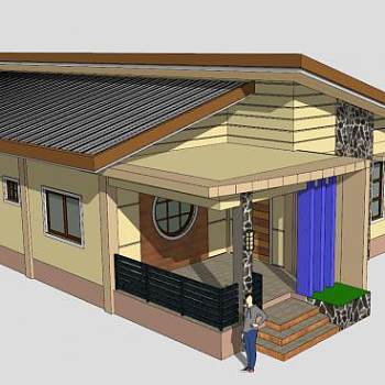 现代住宅单层建筑SU模型下载_sketchup草图大师SKP模型