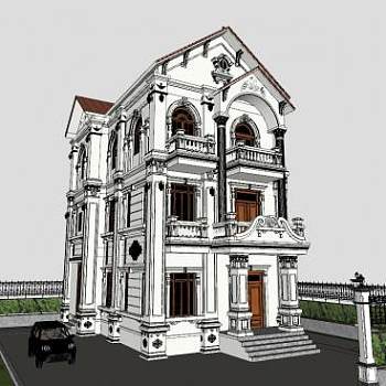 简欧建筑房子SU模型下载_sketchup草图大师SKP模型