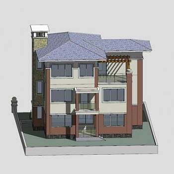 独栋别墅户外建筑SU模型下载_sketchup草图大师SKP模型