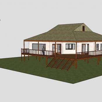 热带海滨别墅建筑SU模型下载_sketchup草图大师SKP模型