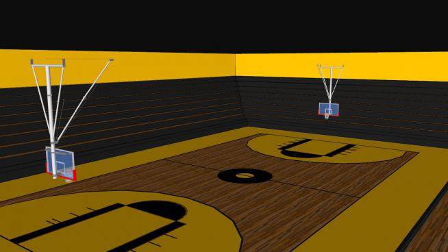 室内木质篮球场设计SU模型下载_sketchup草图大师SKP模型