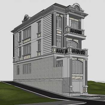 简欧别墅建筑小房子SU模型下载_sketchup草图大师SKP模型