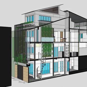 现代别墅建筑住宅SU模型下载_sketchup草图大师SKP模型