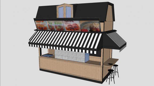 日本食品零售小吃亭建筑SU模型下载_sketchup草图大师SKP模型
