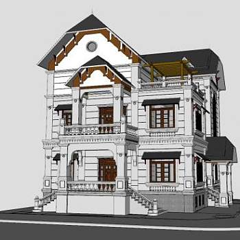 简欧风格别墅住宅SU模型下载_sketchup草图大师SKP模型