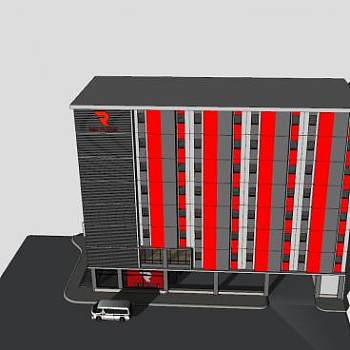 红色星球酒店建筑SU模型下载_sketchup草图大师SKP模型