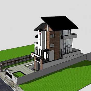 现代别墅多层建筑SU模型下载_sketchup草图大师SKP模型