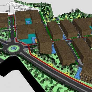 小区楼宇绿化城市建筑SU模型下载_sketchup草图大师SKP模型