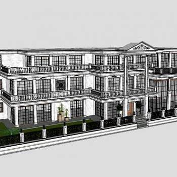 经典别墅房子建筑SU模型下载_sketchup草图大师SKP模型