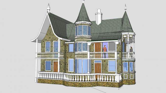 维多利亚式建筑房子SU模型下载_sketchup草图大师SKP模型